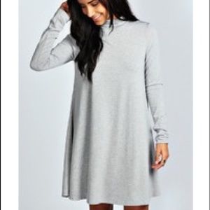 Boohoo Mockneck Gray Swing Dress